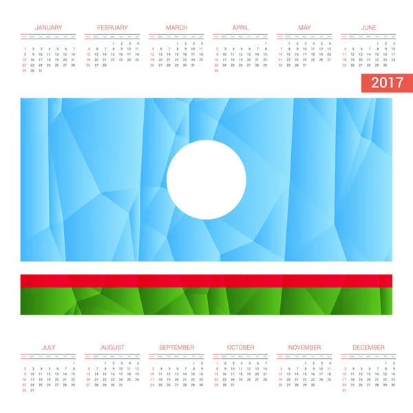 Calendário de 2017 com bandeira da República Sakha — Vetor de Stock