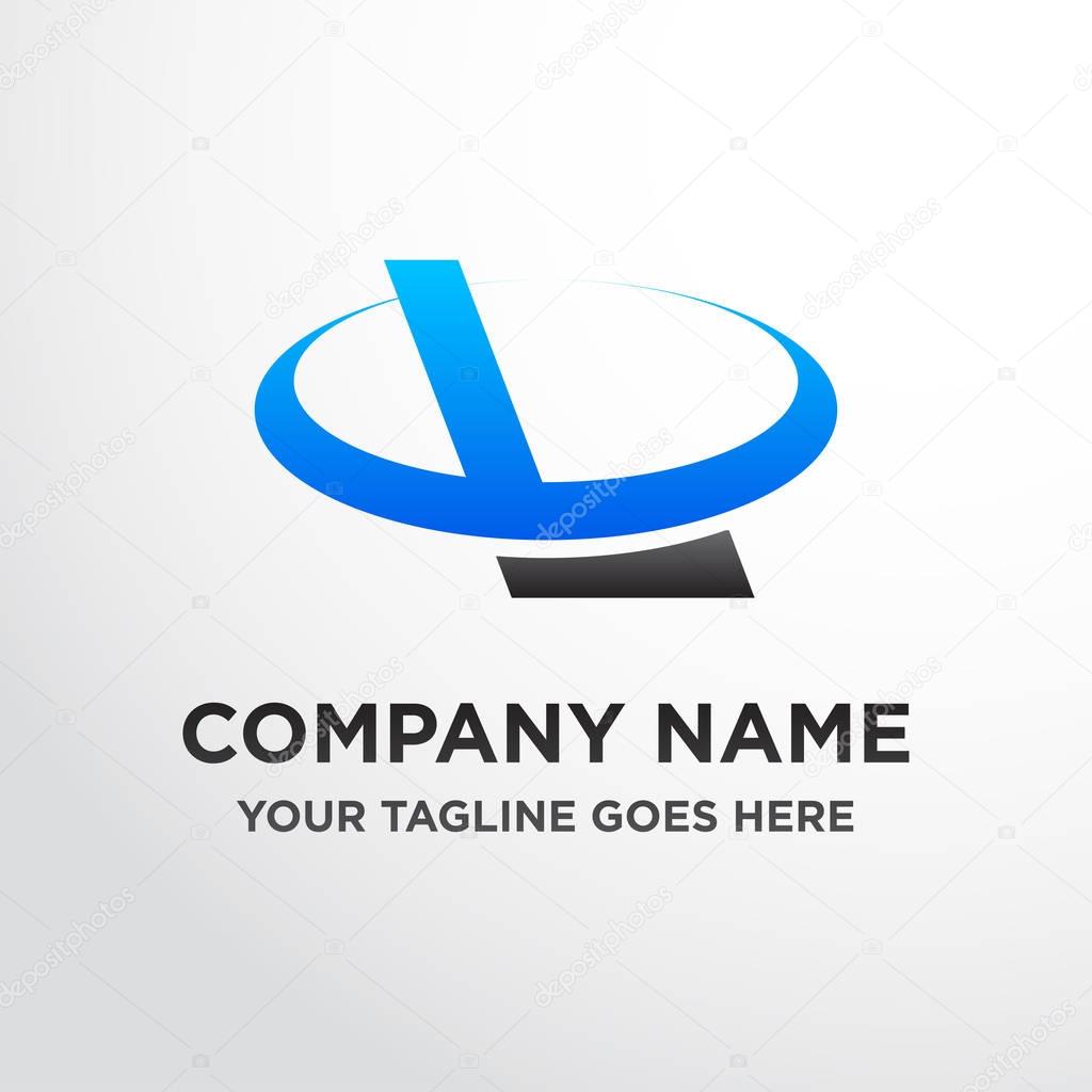 Company logo with blue letter L over grey background, vector illustration