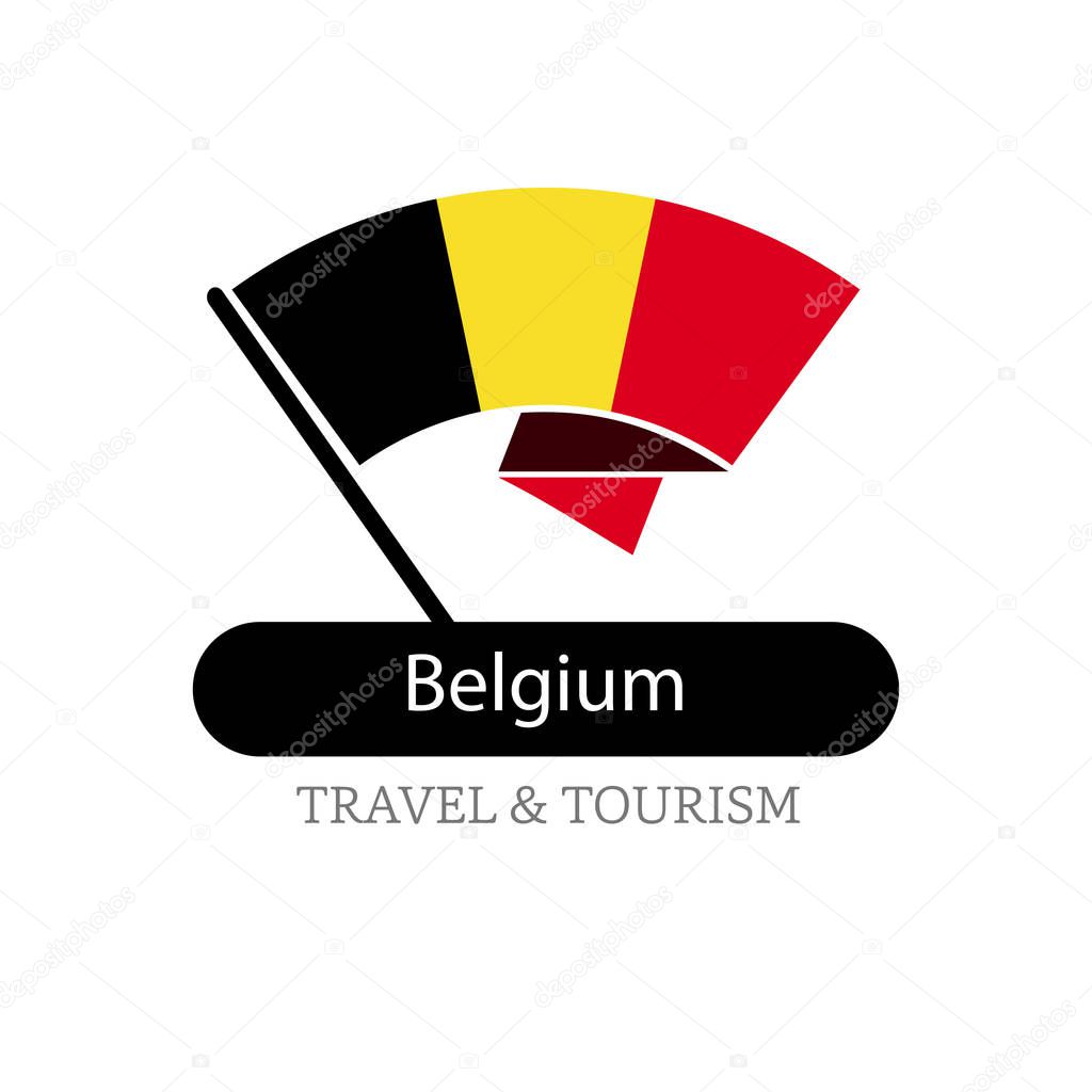 Belgium national flag logo illustration with travel and tour text over white background