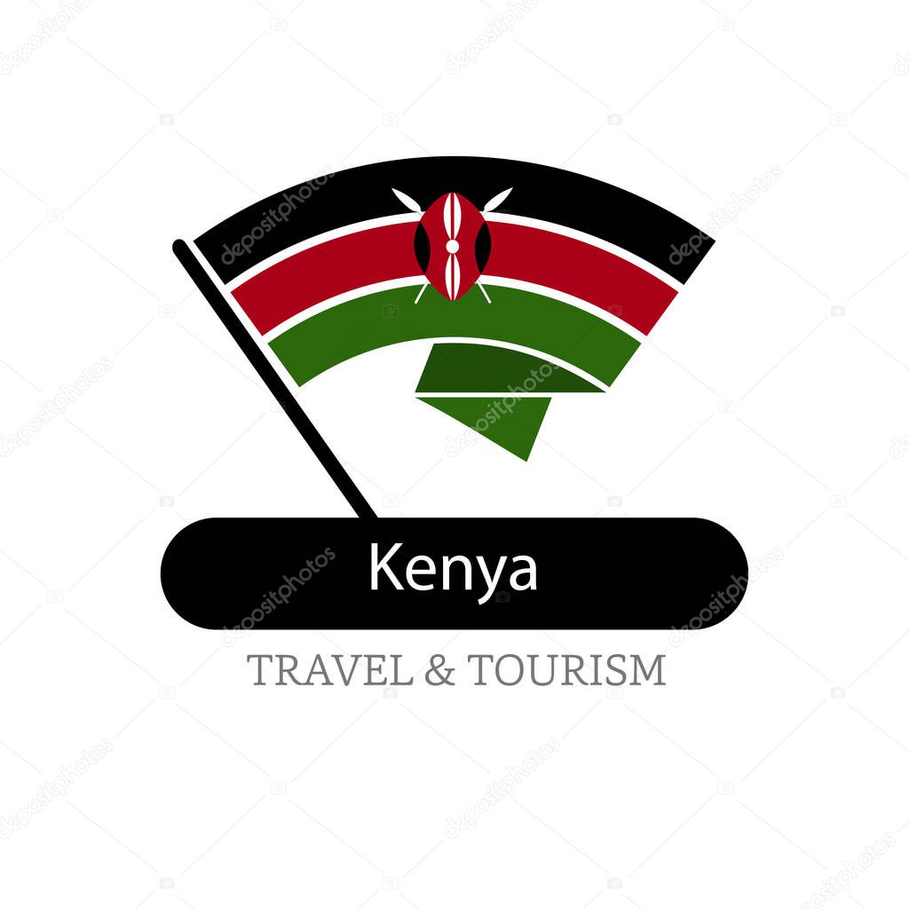 Kenya national flag logo illustration with travel and tour text over white background