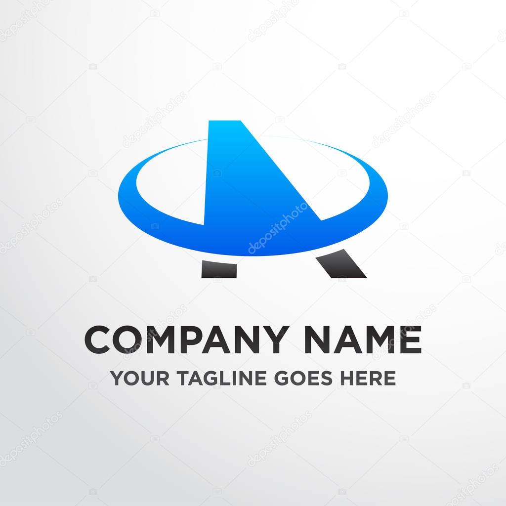 Company logo with blue letter A over grey background, vector illustration
