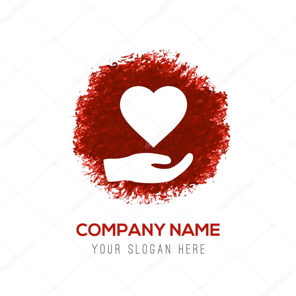Business logo with heart on hand flat icon, vector illustration