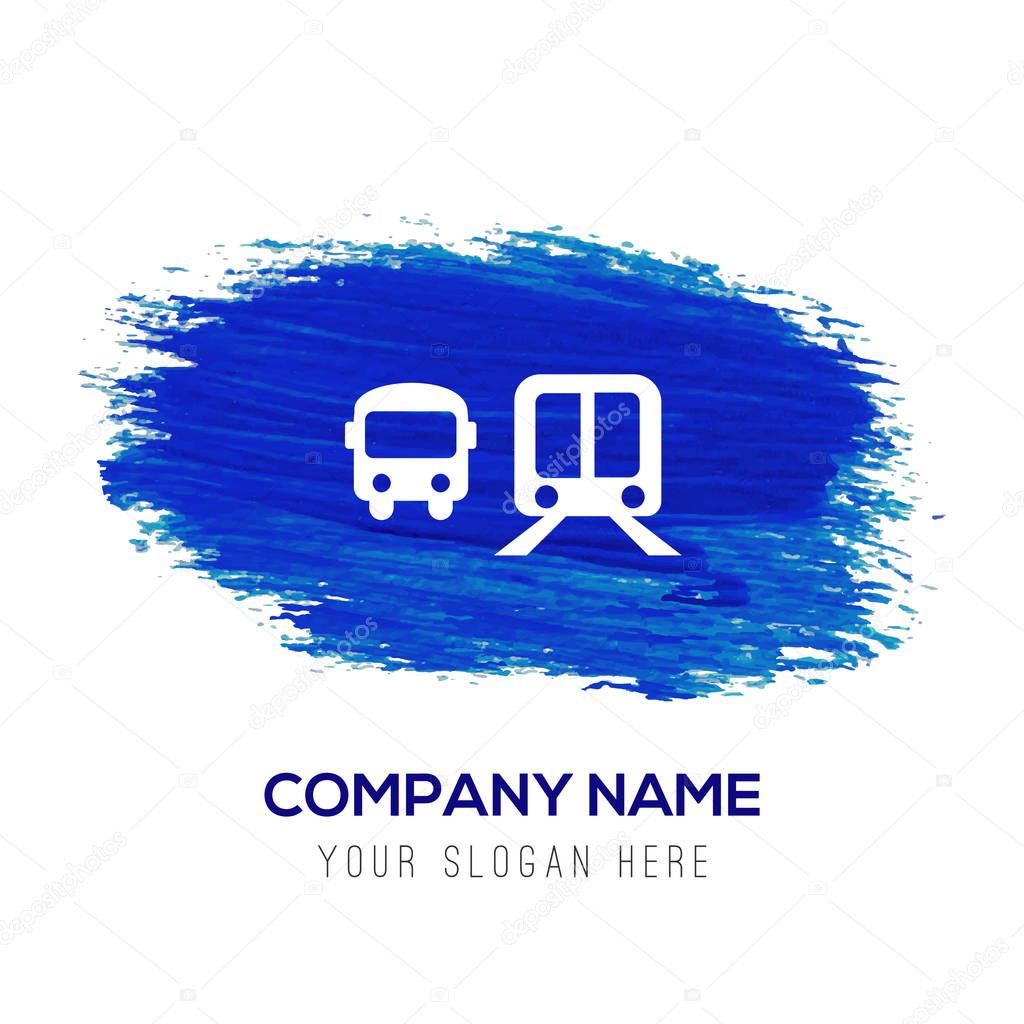 Business logo with bus and train icon on blue background, vector illustration