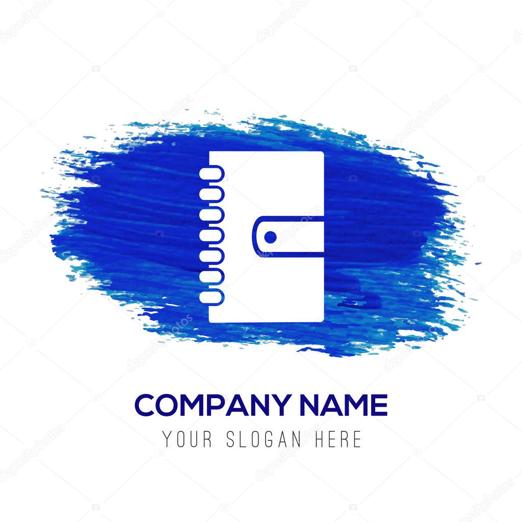 Business logo with notebook icon on blue background, vector illustration