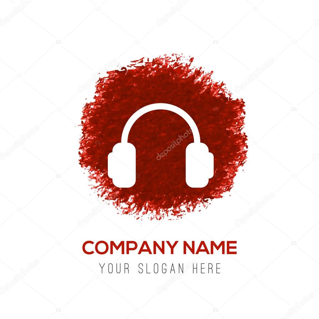 Business logo with headphones icon on red background, vector illustration