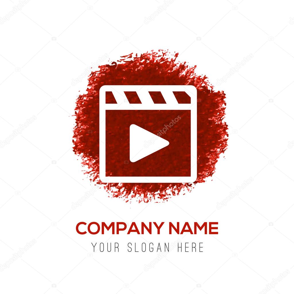 Business logo with play button on red background, vector illustration
