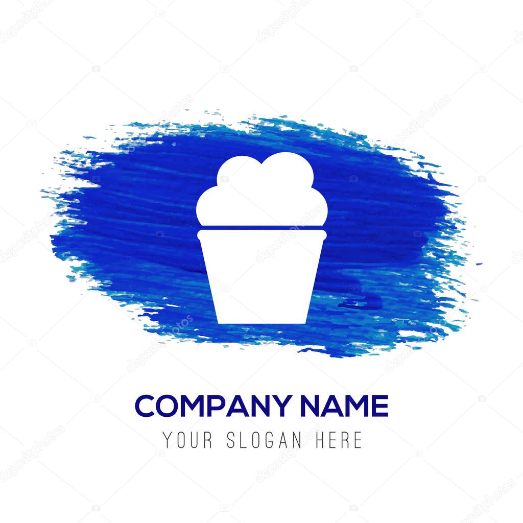 Business logo with cake icon on blue background, vector illustration