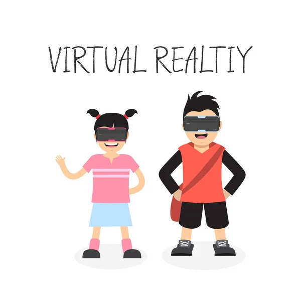 Děti s virtuální realita headset — Stockový vektor