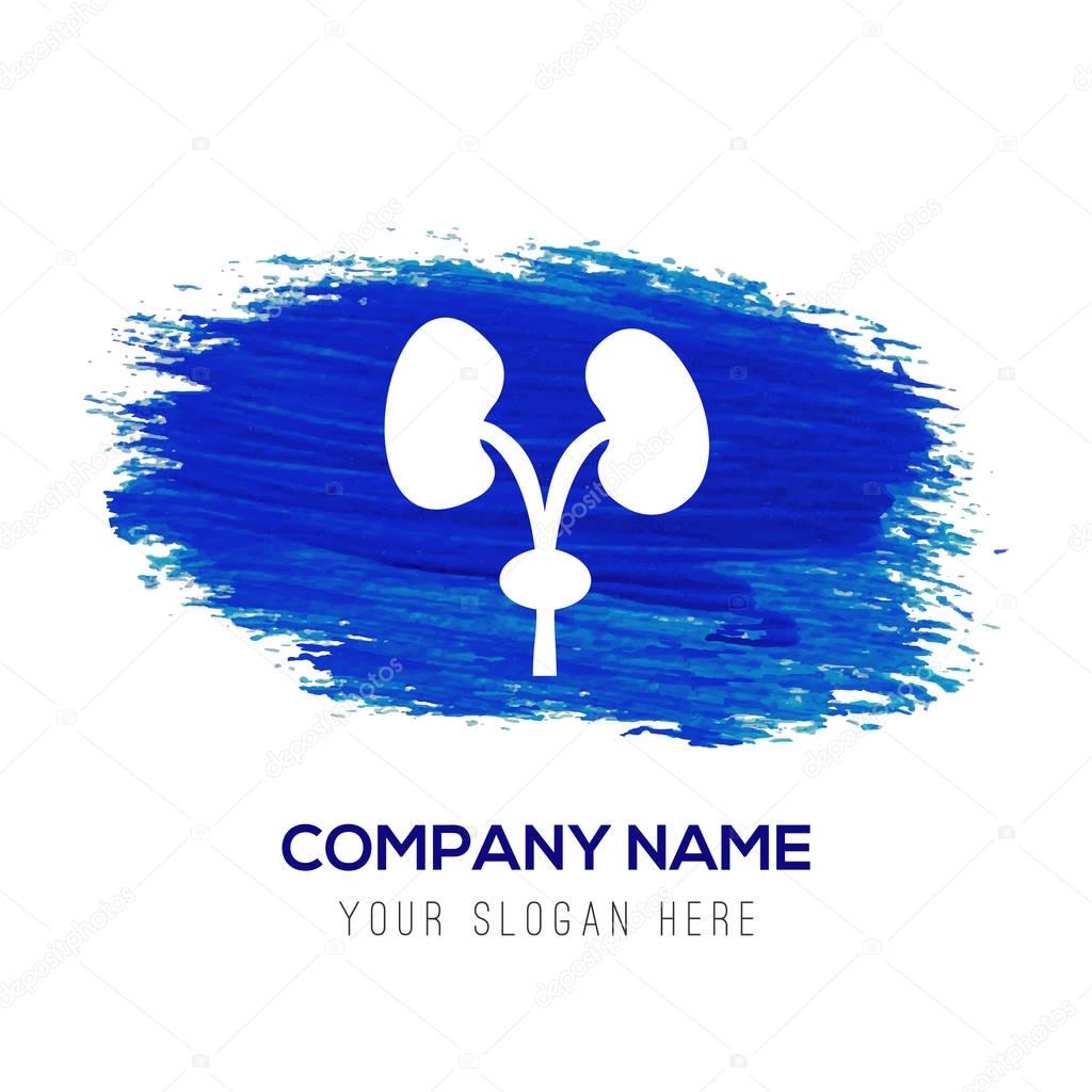 Business logo with kidneys icon on blue background, vector illustration