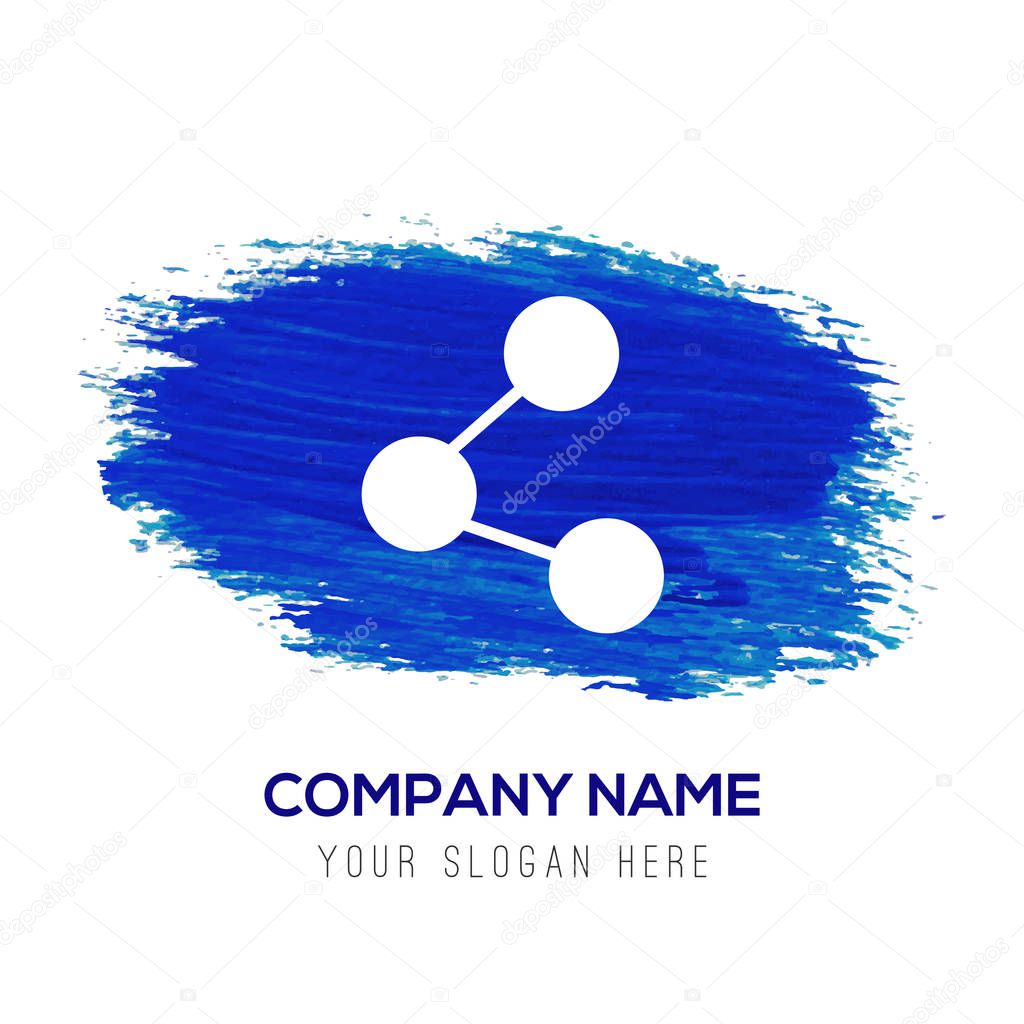 Business logo with atoms icon in blue button, vector illustration