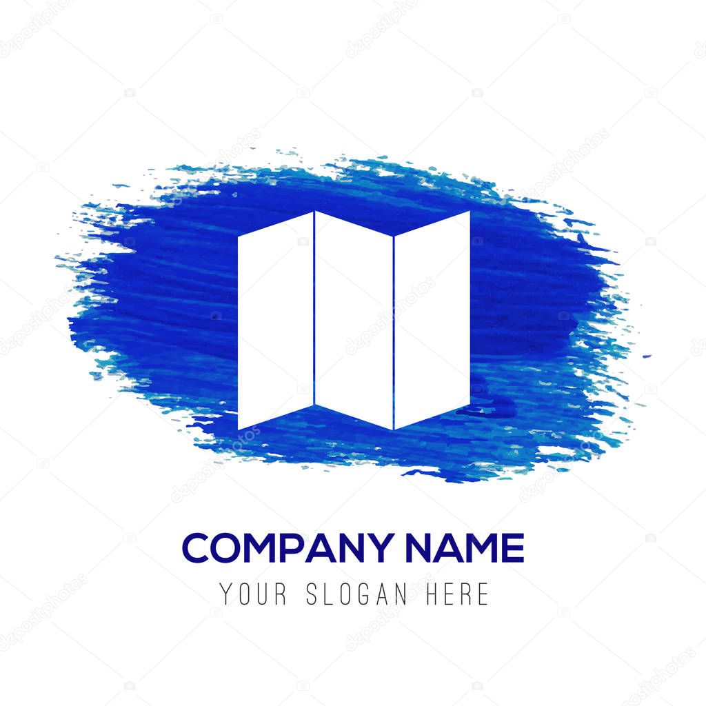 Business logo with brochure icon on blue background, vector illustration