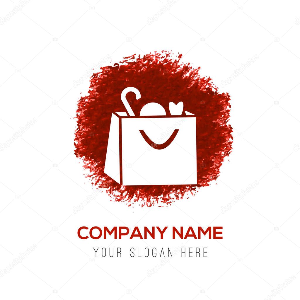 Business logo with shopping bag flat icon, vector illustration