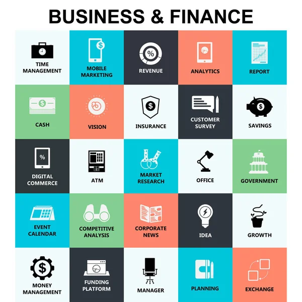 Negócios e finanças ícones simples planas —  Vetores de Stock