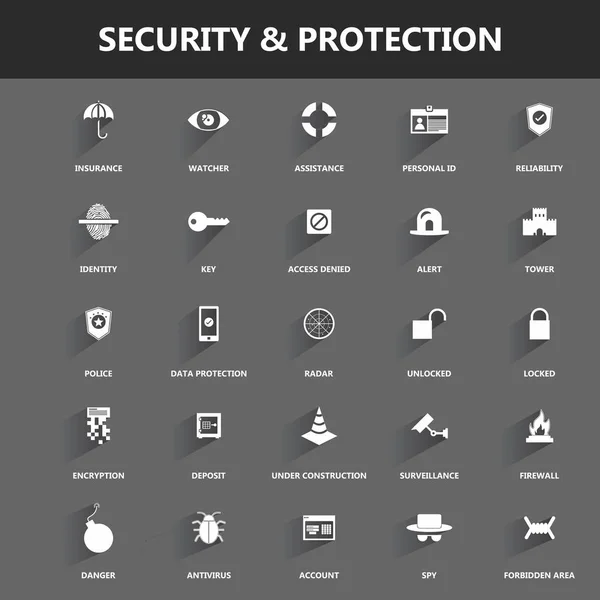 Beveiliging en bescherming plat eenvoudige pictogrammen — Stockvector