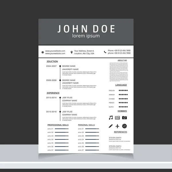 Resume template for job applications — Stock Vector