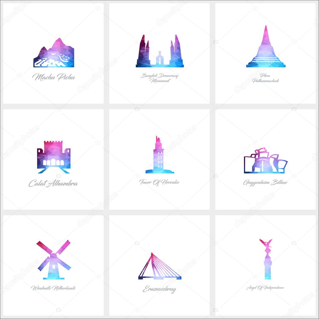 set of monument icons  