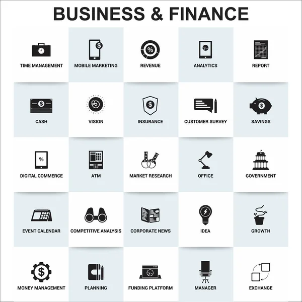 Negocio y finanzas plano iconos simples — Archivo Imágenes Vectoriales