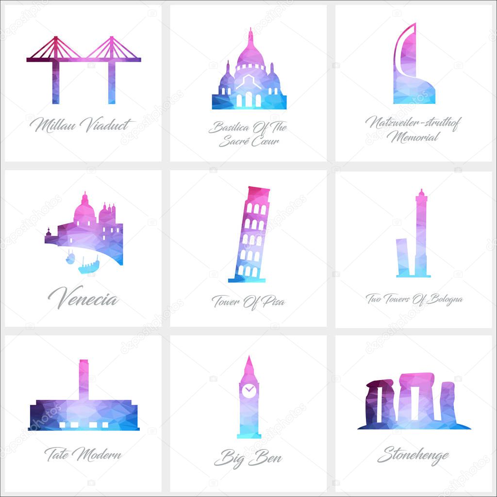 set of monument icons  