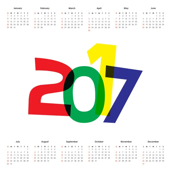 Modelo de calendário do ano 2017 — Vetor de Stock
