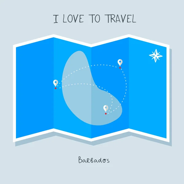 巴巴多斯在蓝色的世界地图上 — 图库矢量图片