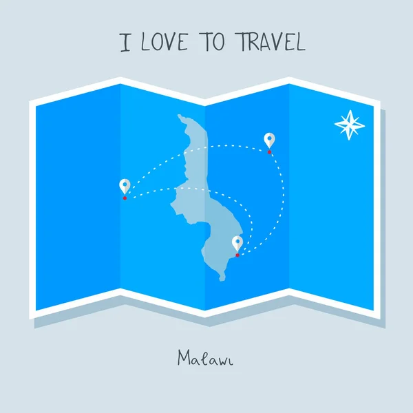 Malawi en el mapa del mundo azul — Vector de stock