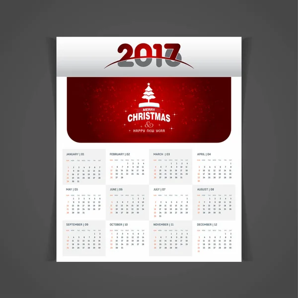 Plantilla calendario 2017 año — Vector de stock