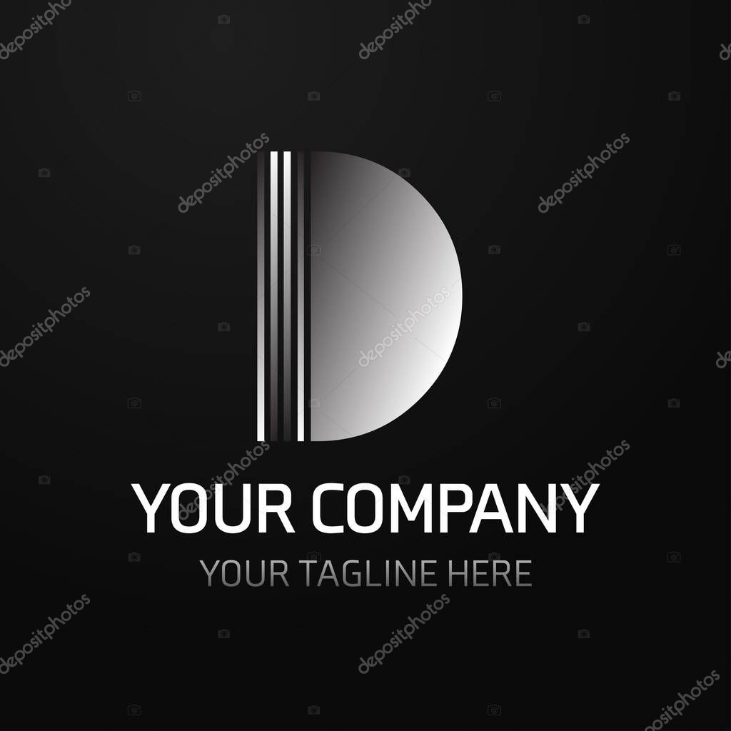 Grey business logotype icon with letter D on black background, vector illustration