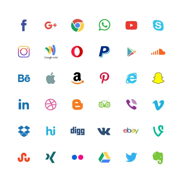 Ensemble d'icônes populaires des médias sociaux — Image vectorielle