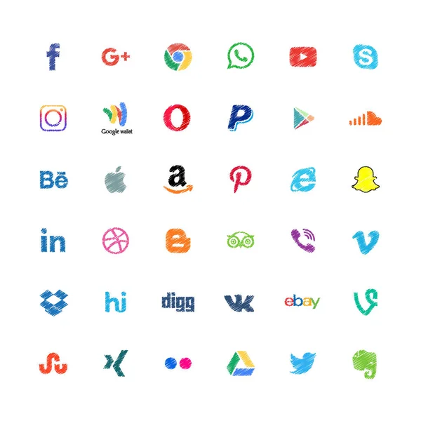 Conjunto de iconos populares de redes sociales — Vector de stock