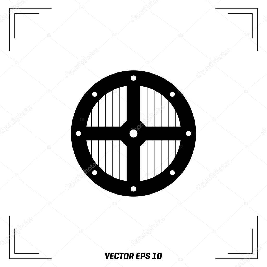 Round wooden shield, vector, illustration