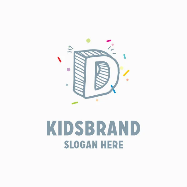 Plantilla de logotipo para niños con letra D mayúscula — Vector de stock