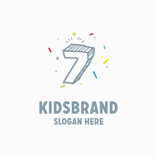 Шаблон логотипа детей с номером семь — стоковый вектор