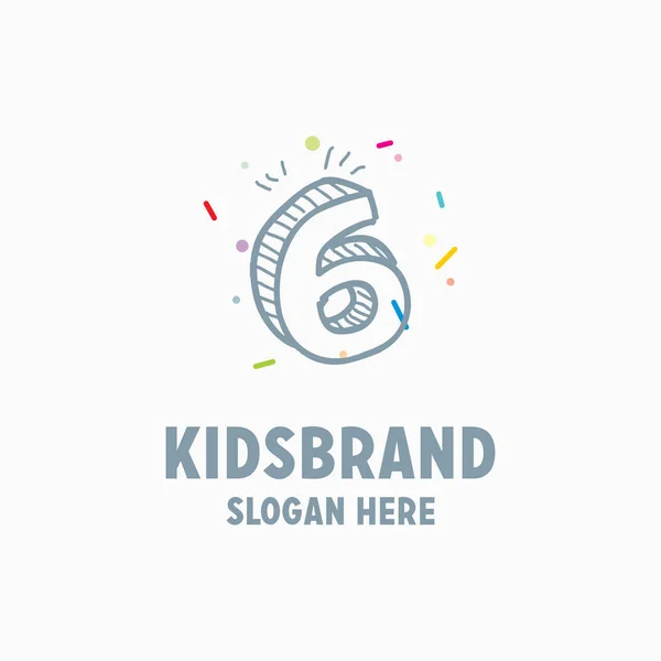 Шаблон логотипа детей с номером шесть — стоковый вектор