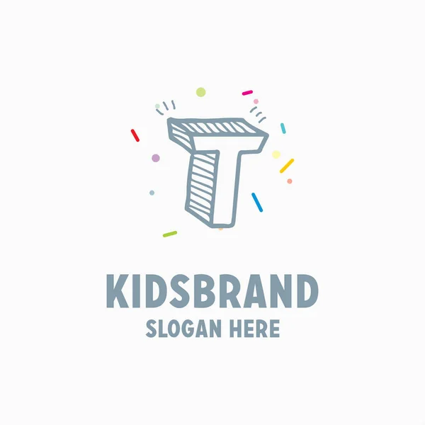 Çocuklar logo şablonu mektup t ile — Stok Vektör