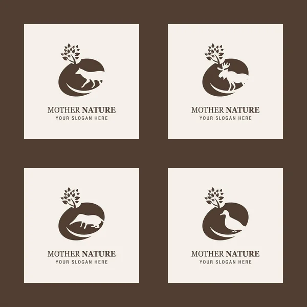Logotipos de animais com letras Mãe Natureza — Vetor de Stock