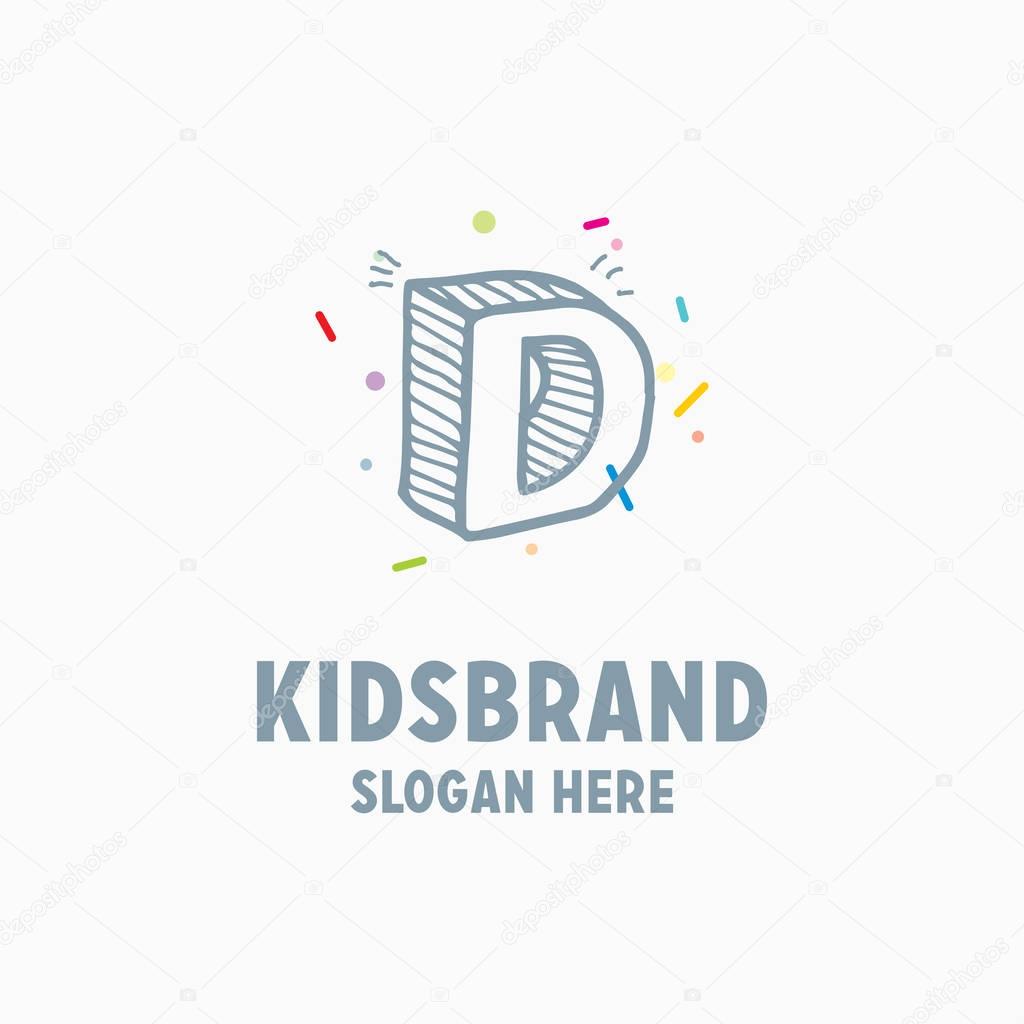 Kids logo template with capital letter D for posters and school projects