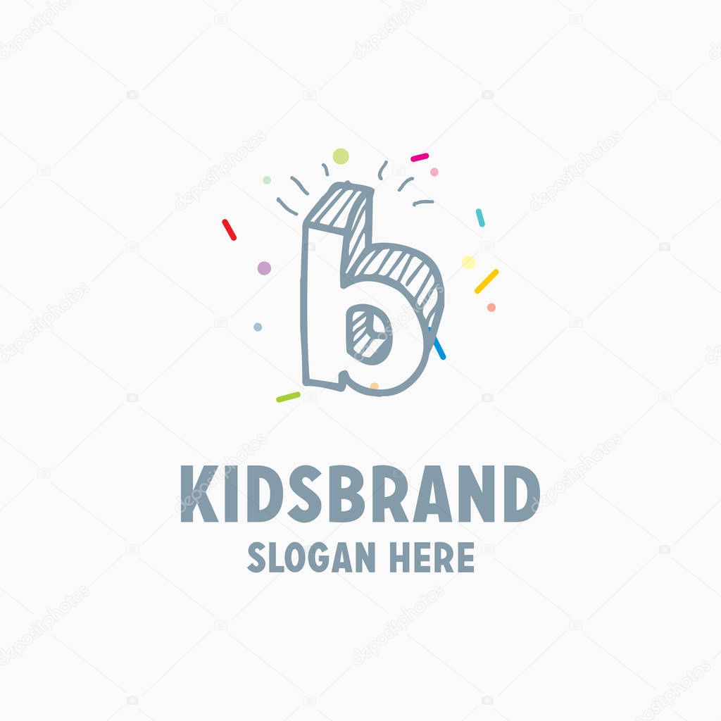 Kids logo template with letter b for posters and school projects