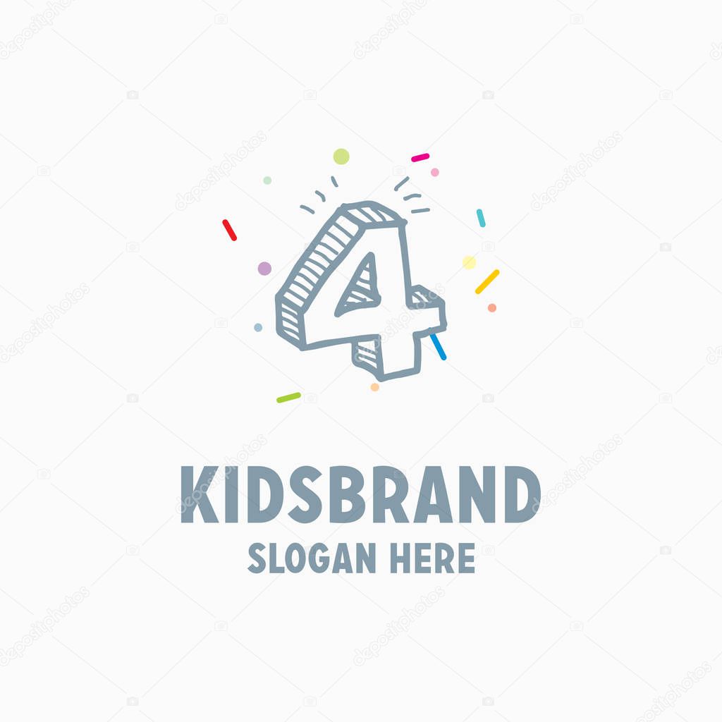 Kids logo template with number four for posters and school projects