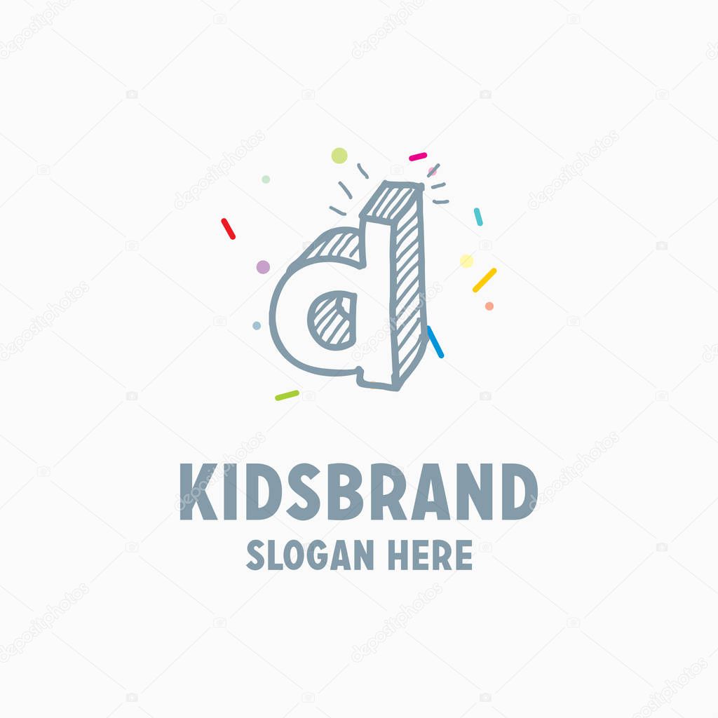 Kids logo template with letter d for posters and school projects
