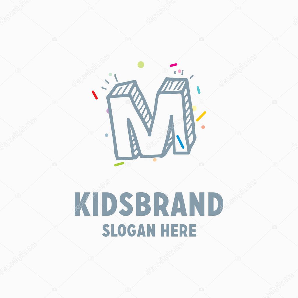 Kids logo template with capital letter M for posters and school projects