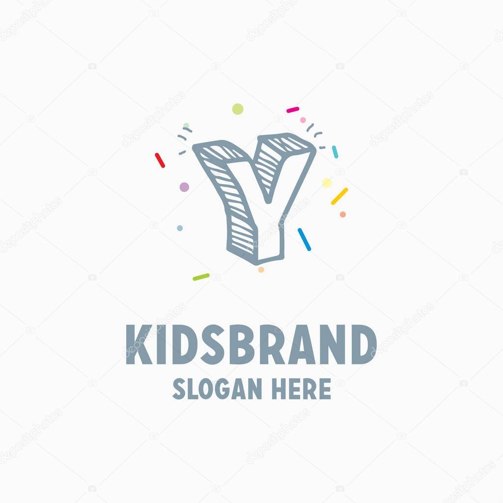 Kids logo template with letter Y for posters and school projects