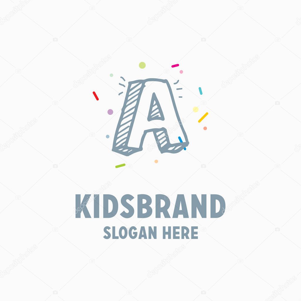 Kids logo template with capital letter A for posters and school projects