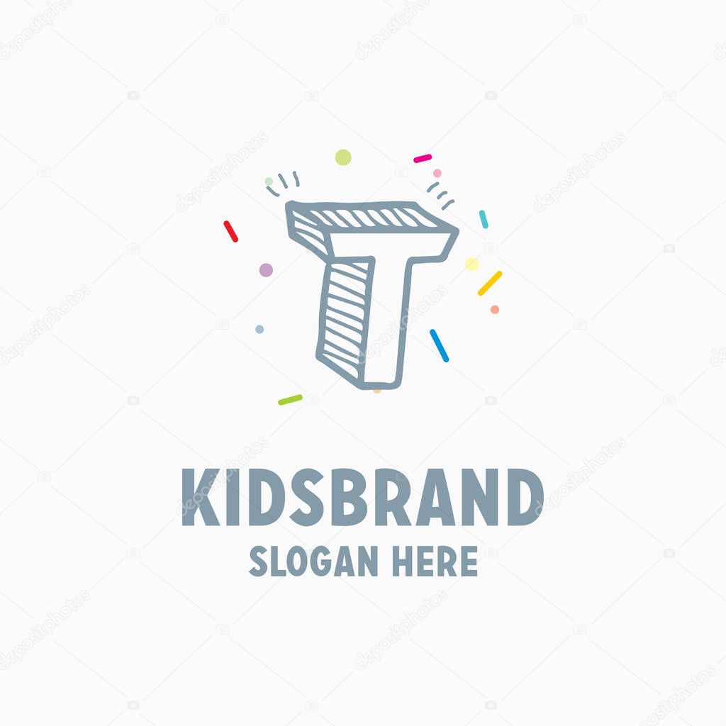 Kids logo template with letter T for posters and school projects