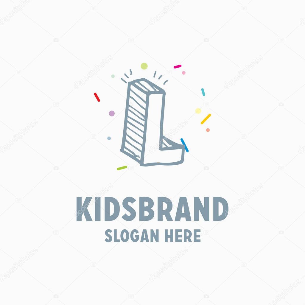 Kids logo template with capital letter L for posters and school projects
