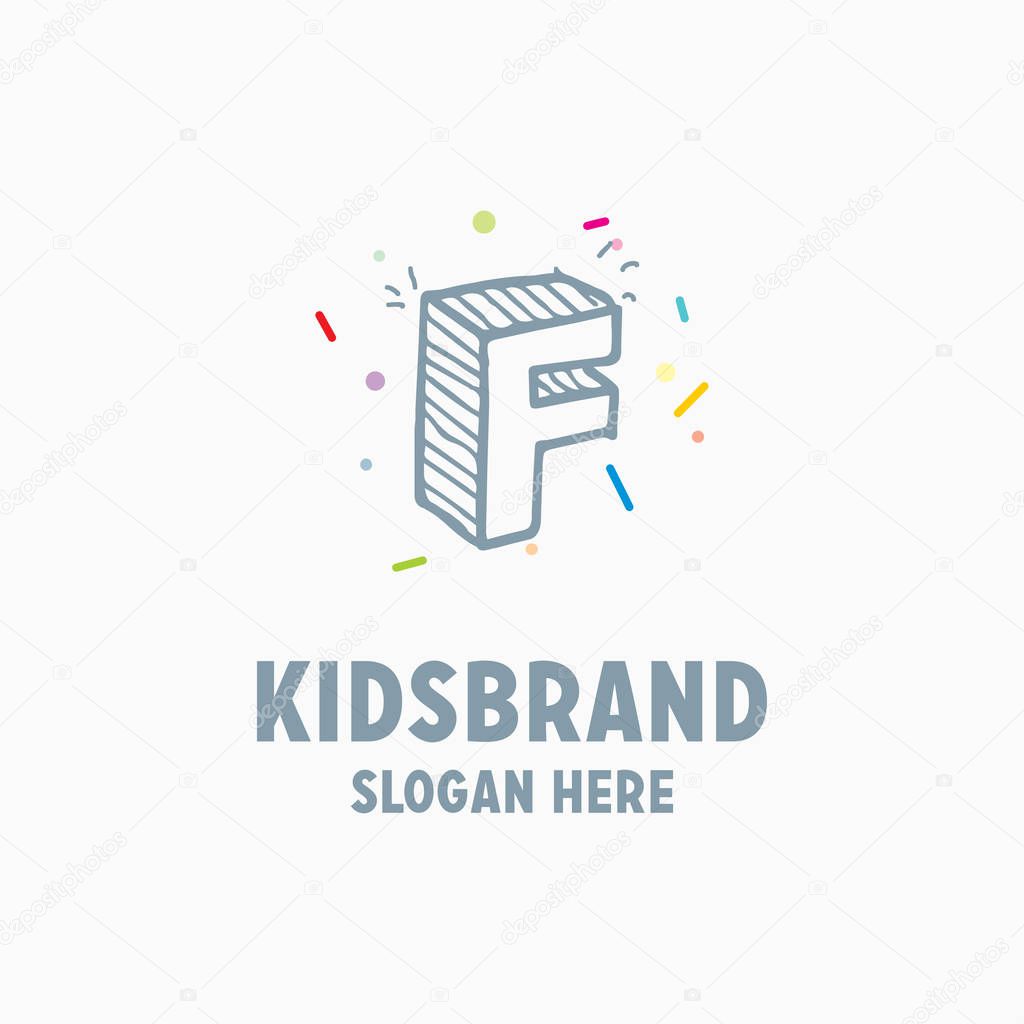 Kids logo template with capital letter F for posters and school projects