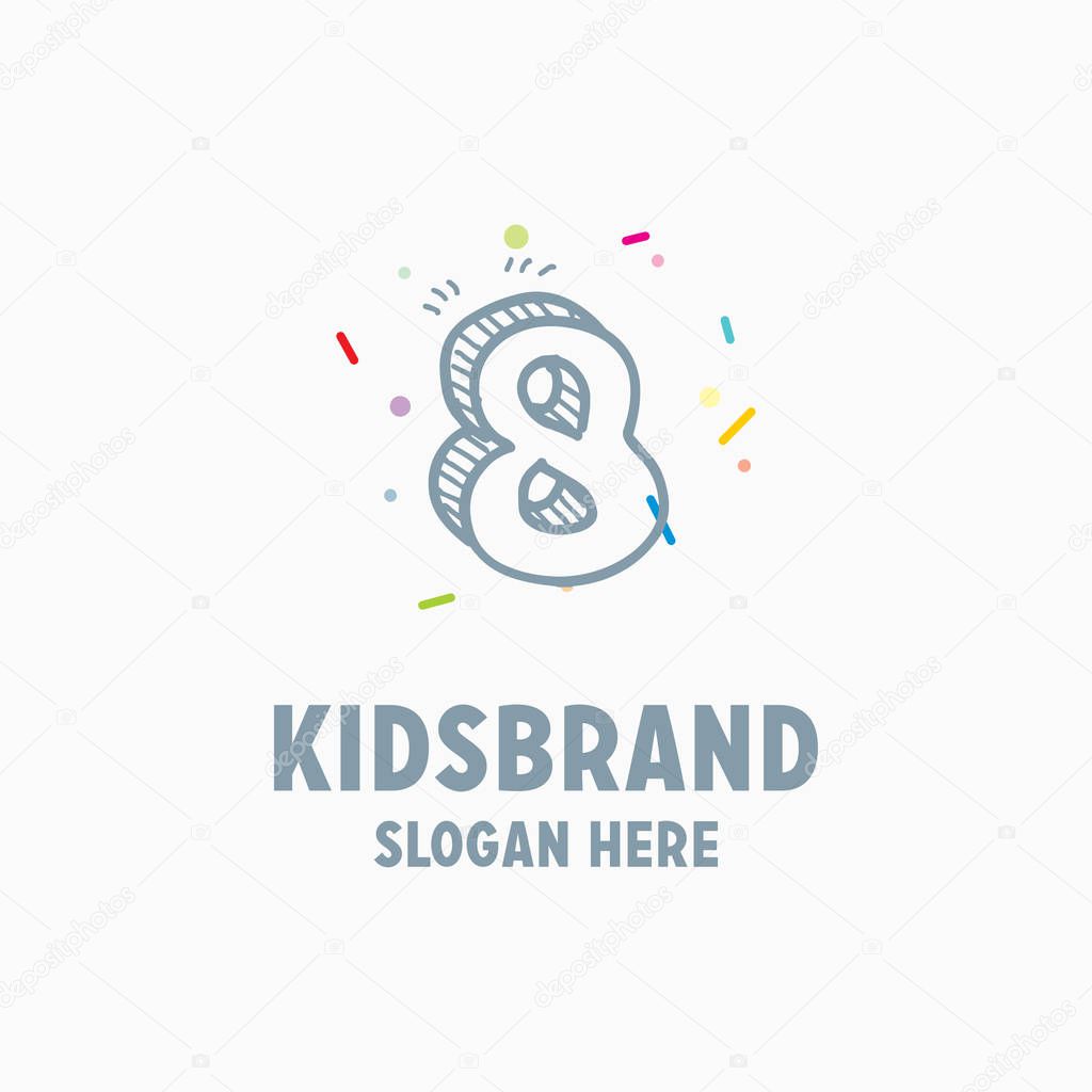 Kids logo template with number eight for posters and school projects