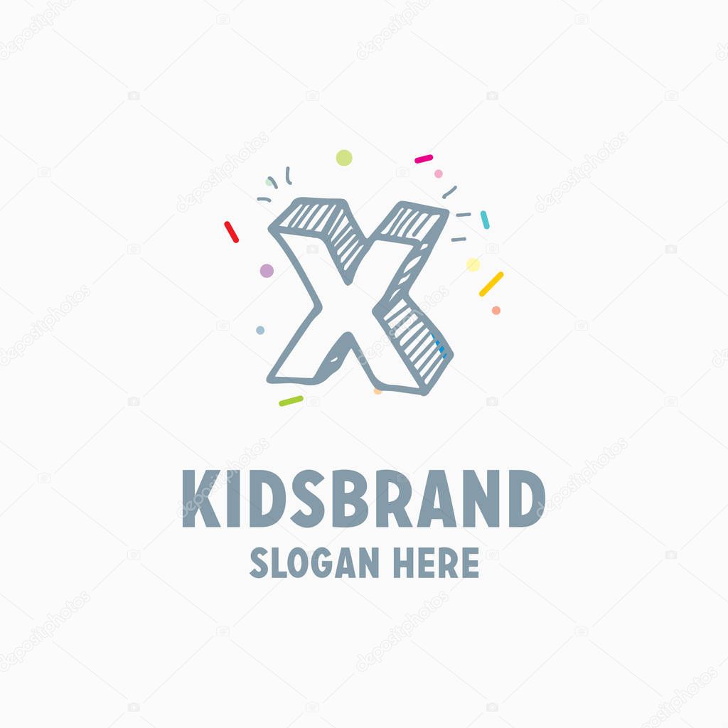 Kids logo template with letter X for posters and school projects