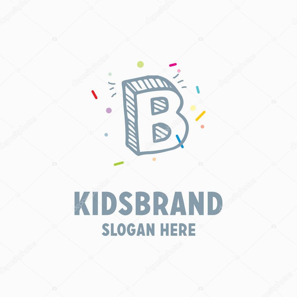Kids logo template with capital letter B for posters and school projects
