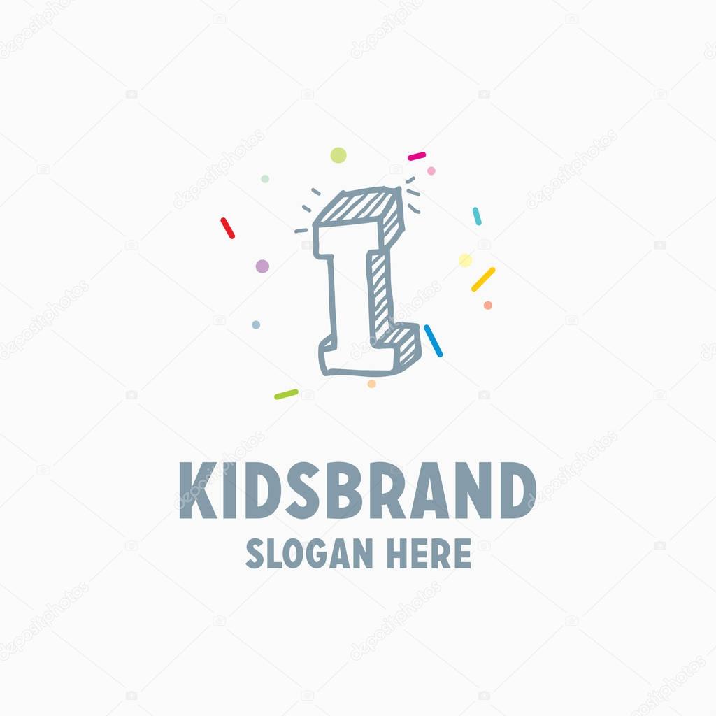 Kids logo template with capital letter I for posters and school projects