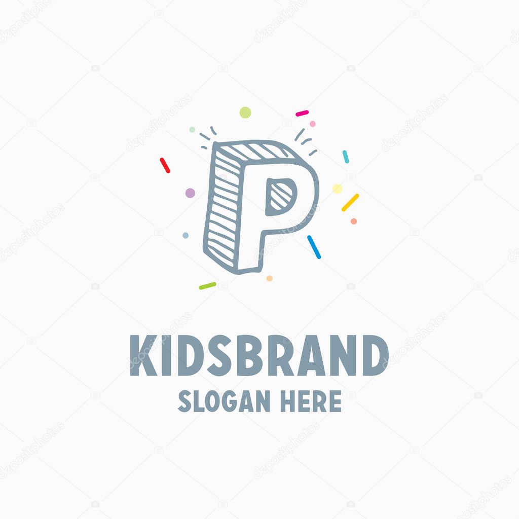 Kids logo template with capital letter P for posters and school projects